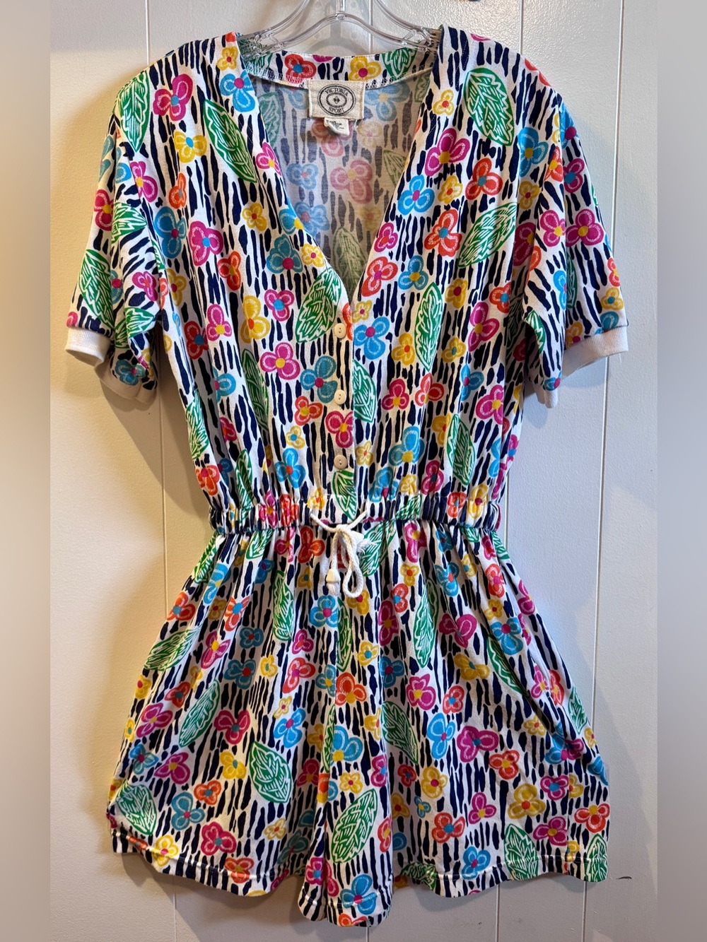 VTG Victoria Sport Floral Drawstring Romper in Multicolor